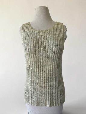 Vtg Linda Allard Ellen Tracy Gray Silver Sequin Sweater Tank Top Sz L Crochet